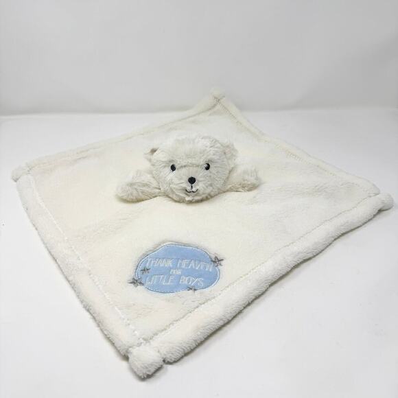 Baby Gear Thank Heaven for Little Boys Cream Blue Bear Lovey Security Blanket - Picture 1 of 12